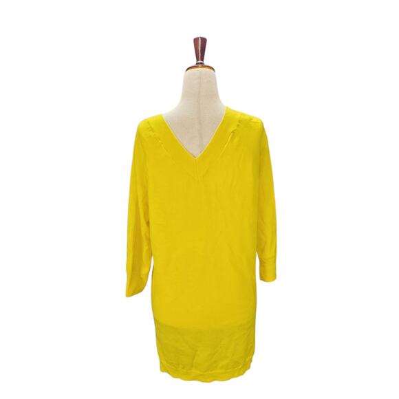 Moth Anthropologie Merino Wool Bright Yellow 3/4 Sleeve Tunic Sweater - Small - Picture 6 of 6